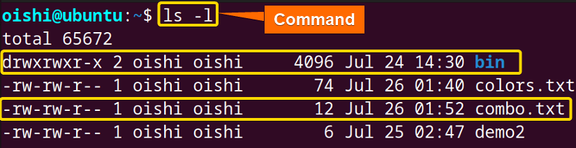 Showing the file permission of the absolute permission mode
