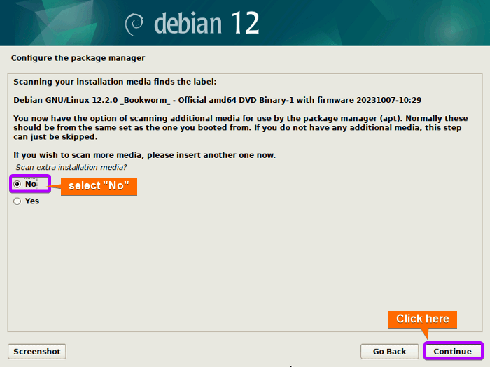 Select No to scan extra installation
