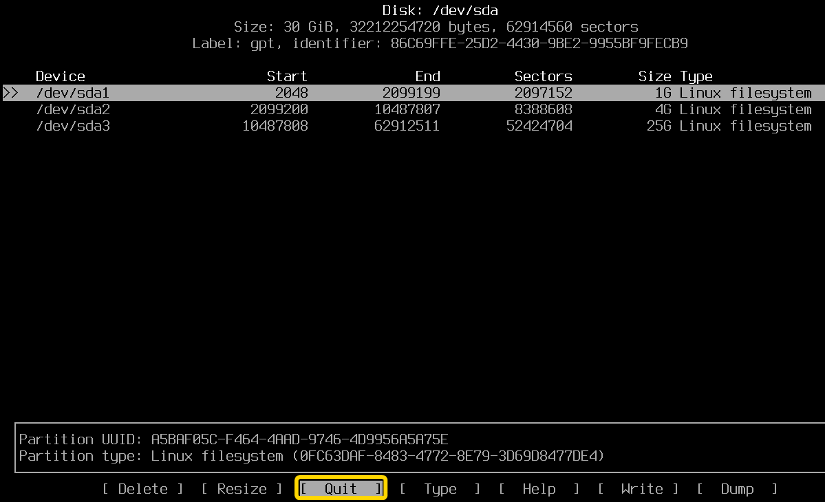 To exit from the interface, select "Quit" and press ENTER.