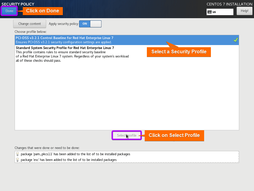 set your preferred security profile and click on done.