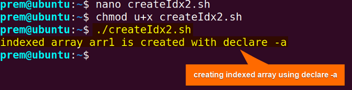 bash index array created with declare -a command 