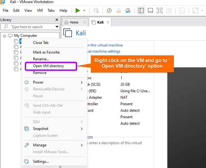 Open VM directory to enable vmware shared clipboard features.