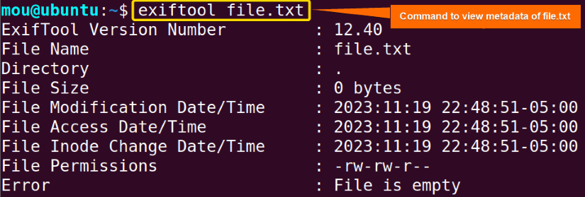 viewing file information and metadata using exiftool