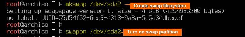 Create and activate the swap file system.