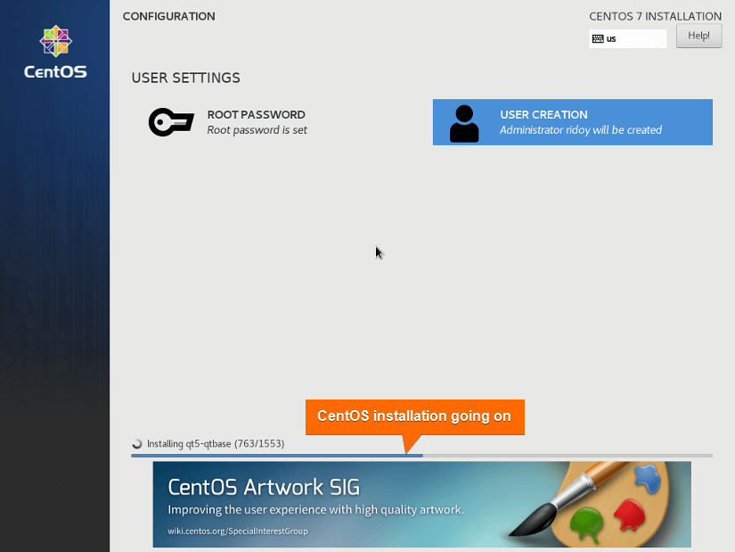 centos installation going on