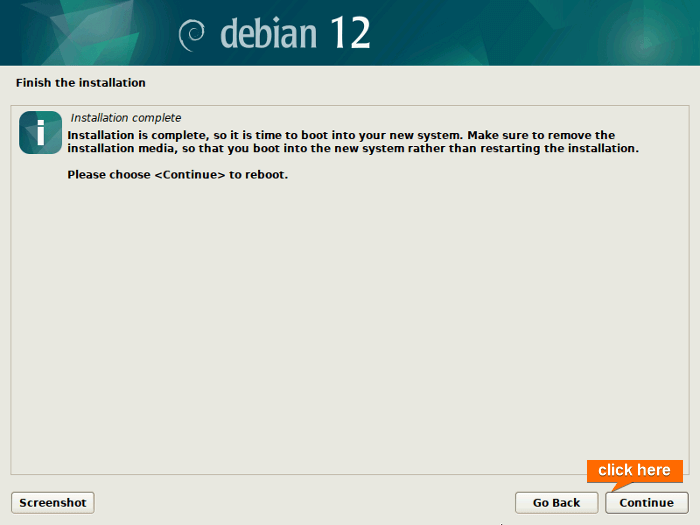 Choose continue to reboot