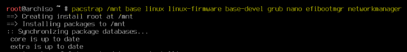 installs the base system using "pacstrap".