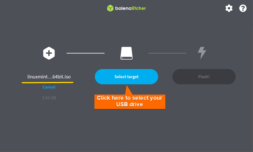 Clicking on "Selecting target" in Etcher