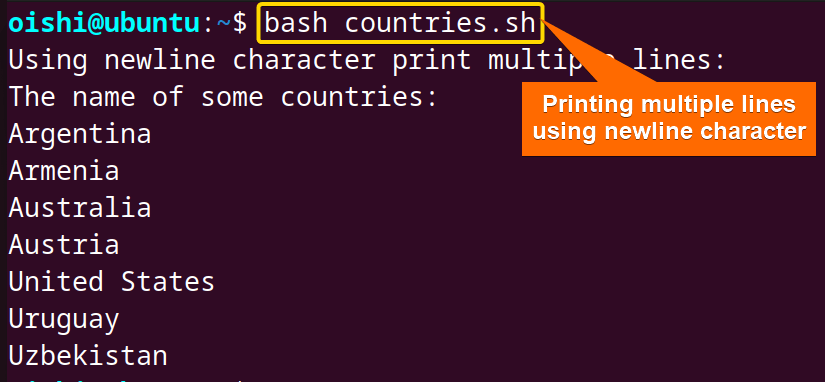 Using new line character to echo multiline to a file