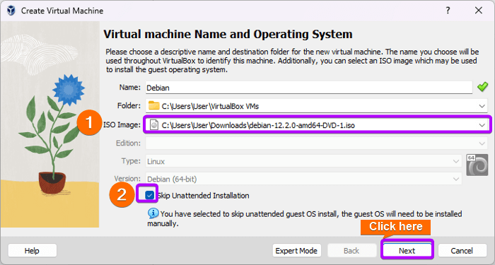 select the iso file, click on "skip" and then "Next"