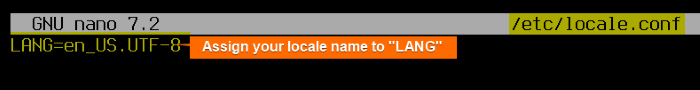 Assign locale name to LANG