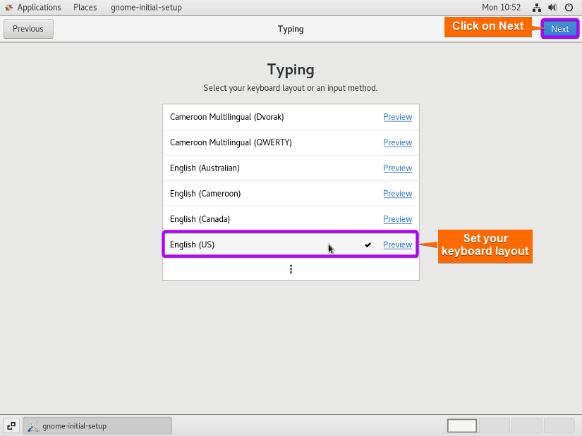 set keyboard layout and click on next.
