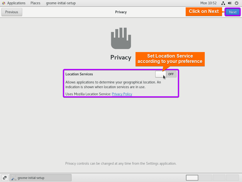 set location services according to your preference and click on next.