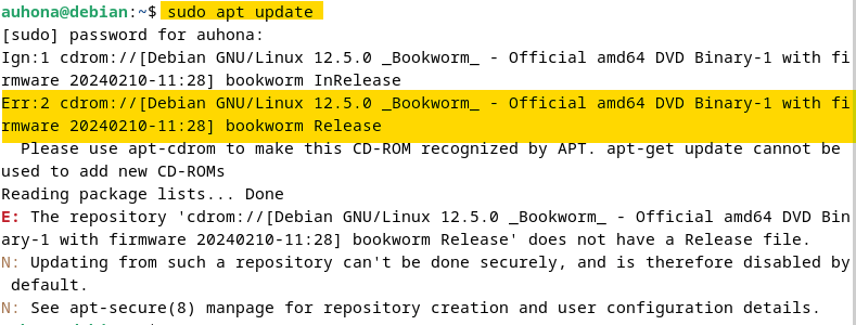"sudo apt update" error.