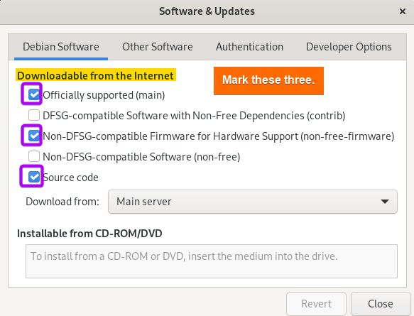 Mark the Debian softwares to download the updates from the internet.