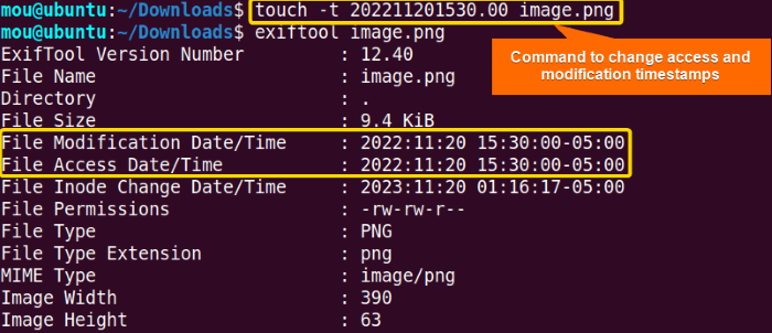 changing modification and access time using touch command