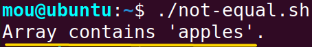 checking if an element exists in bash array using not equal to operator