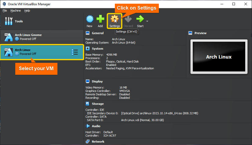 open VM settings
