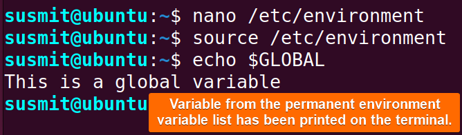 the process of setting GLOBAL variable as a permanent variable.