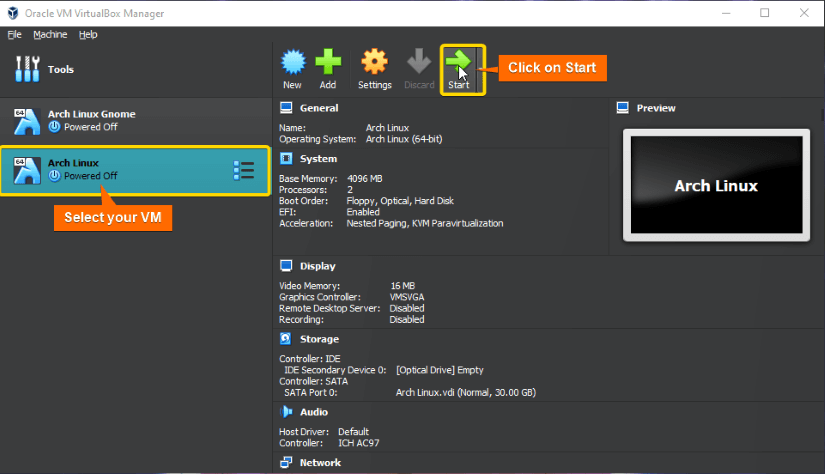 start your vm