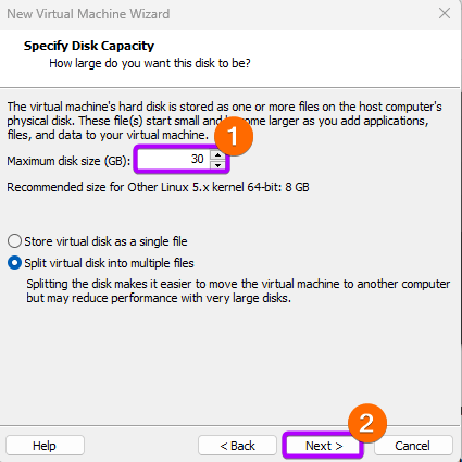 Specify 30GB as disc capacity.