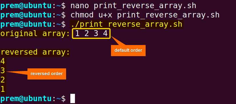 print bash indexed array in reverse