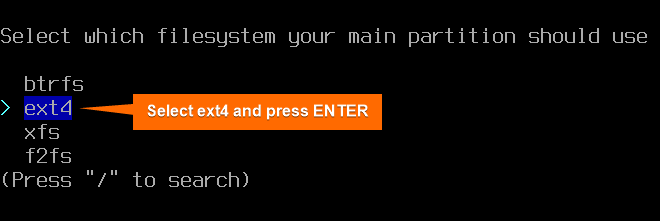 select "ext4" file format