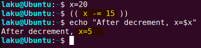 Decrement by a constant in Bash