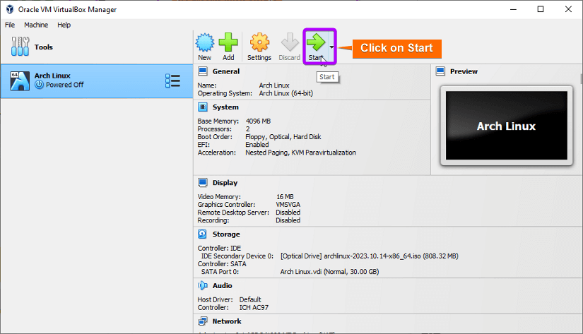 start the newly created vm