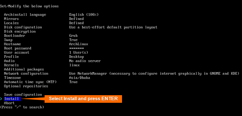 after confirming all settings select install
