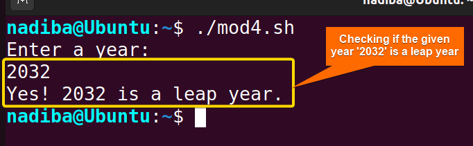 Checking if the given year '2032' is a leap year