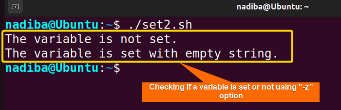 Checking if a variable is set or not using '-z' option