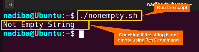 Checking if the string is not empty using 'test' command