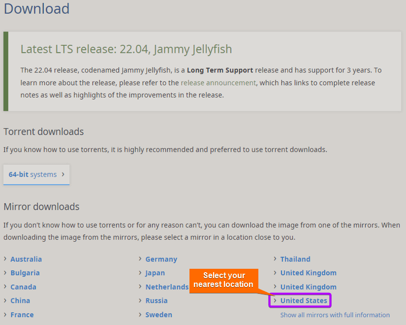 Select nearest location to download xubuntu mirror