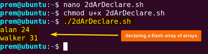 simulate bash array of arrays with nested arrays