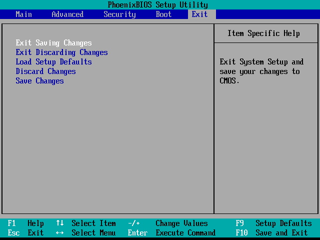 Press "Esc"key or right arrow to navigate to Exit.
