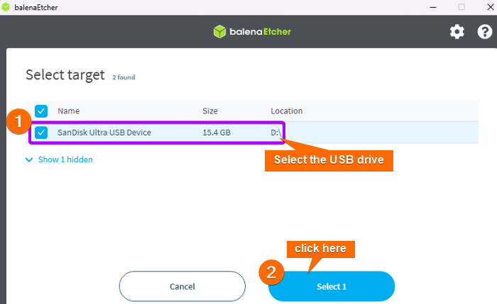  Select the USB drive.