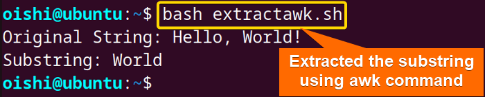 Extracted substring using awk command
