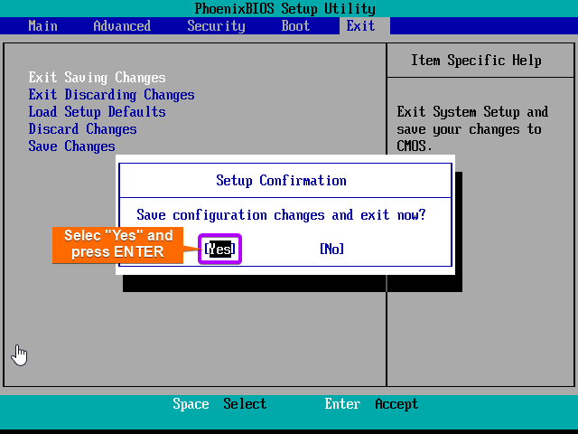 Select "Yes" and press ENTER