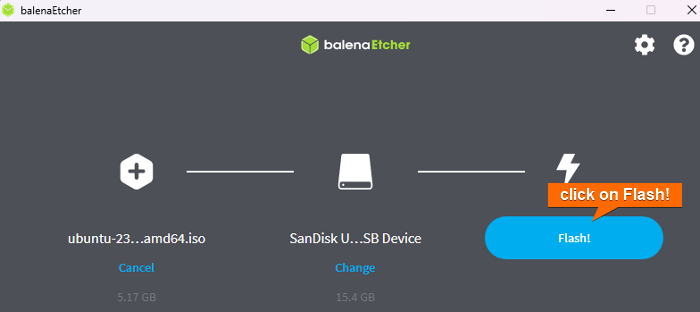  Click on Flash on Etcher.
