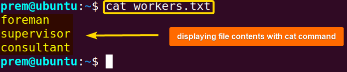 cat shows contents in file and directory manipulation
