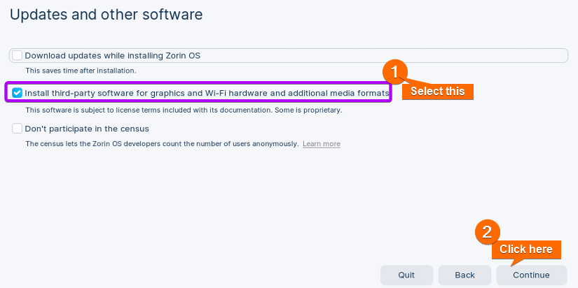 choose type of software and other updates