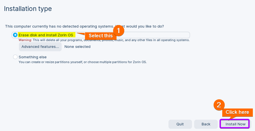  choose erase disk option as installation type 