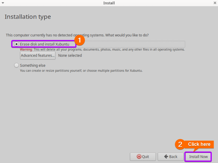 Select the installation type 