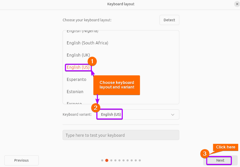 Choose keyboard layout.