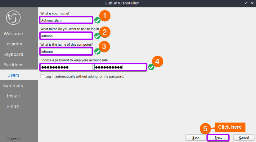 Provide user credentials informations.
