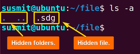 The ls command printed all hidden files and folders.