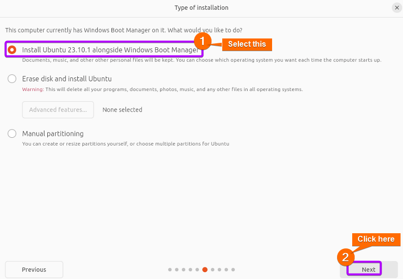 Choose the type of installation.