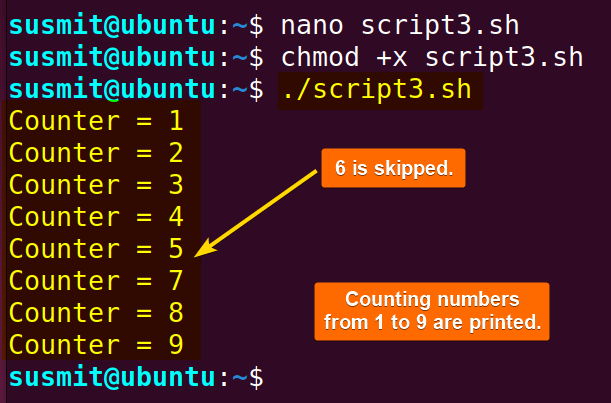 The break and the continue statements have been used.