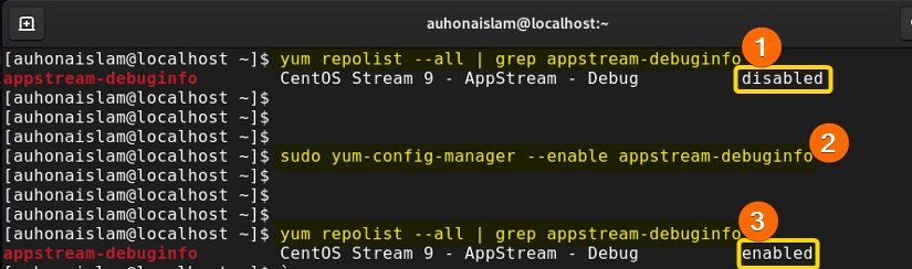 The command enables a repository.